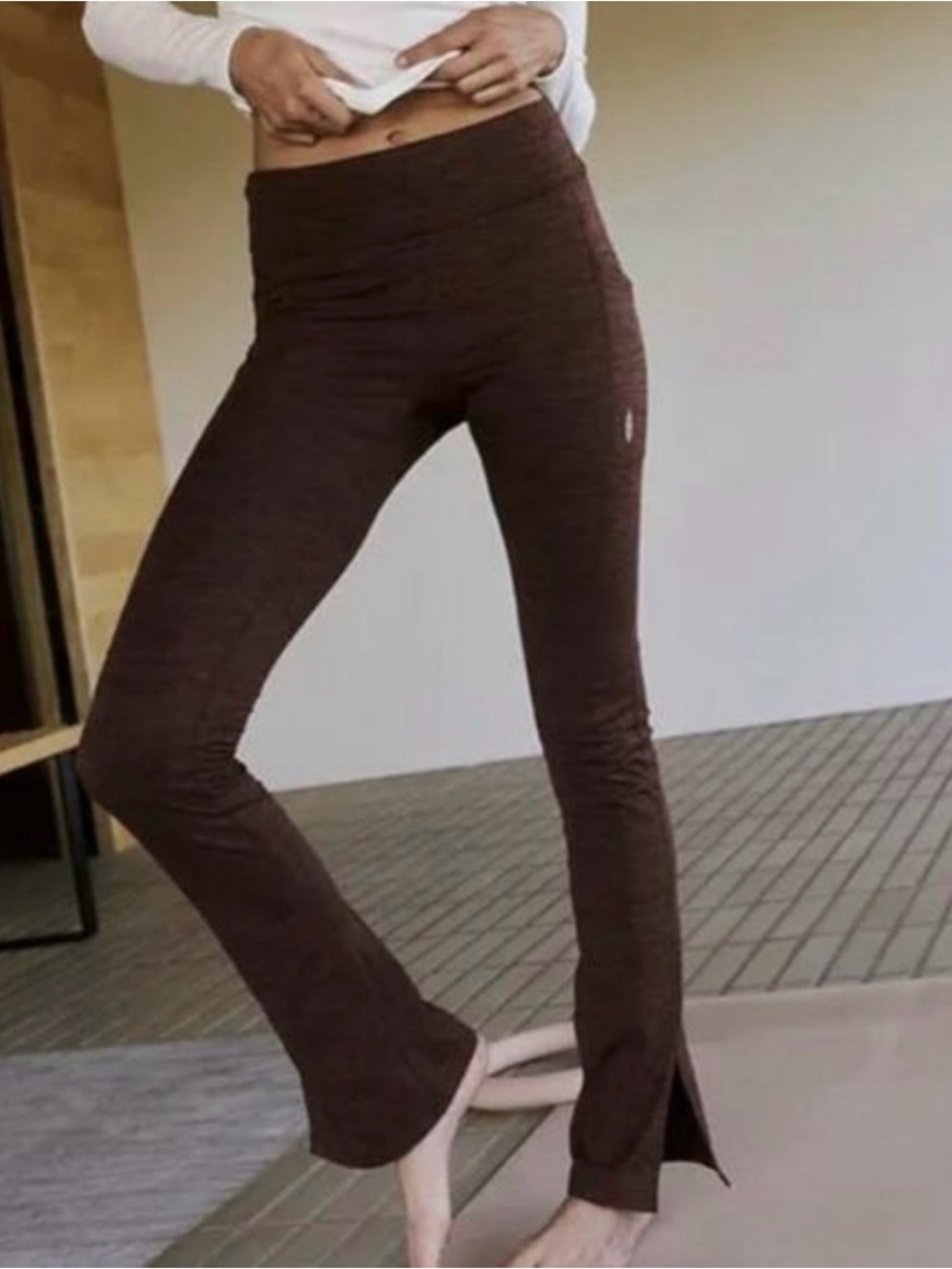 Free People Movement Zen Again Heather Flare Leggings in a dark heathered brown